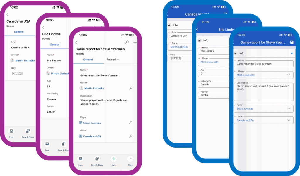 A sample UI of how converted Resco app that was “built” from a PA project 
