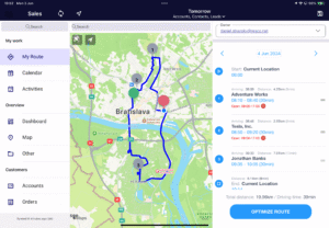Screenshot of Resco Field Sales route planner.
