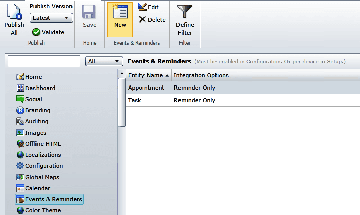 App Configurator Configuration tab - turn on reminders