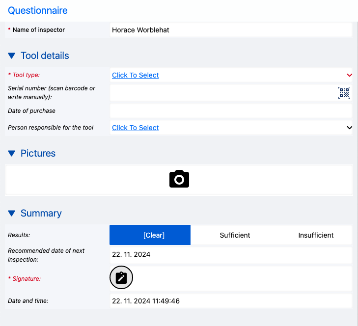 Printscreen of empty hvac maintenance checklist.