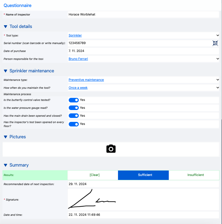 Printscreen of filled out hvac maintenance checklist.