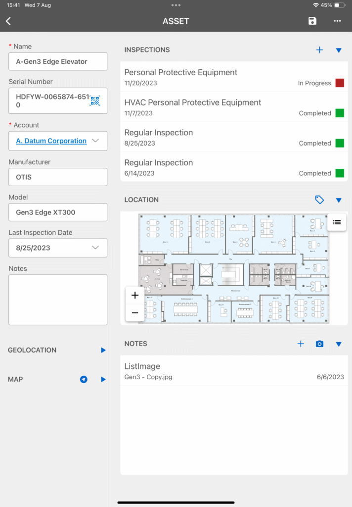 Inspections & Audits mobile form with location map
