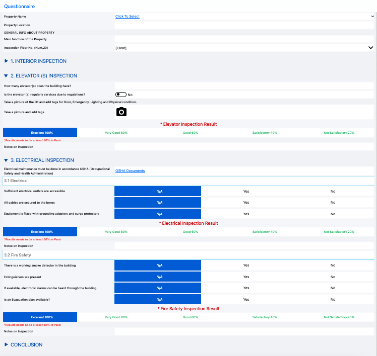 Printscreen of empty property management checklist.