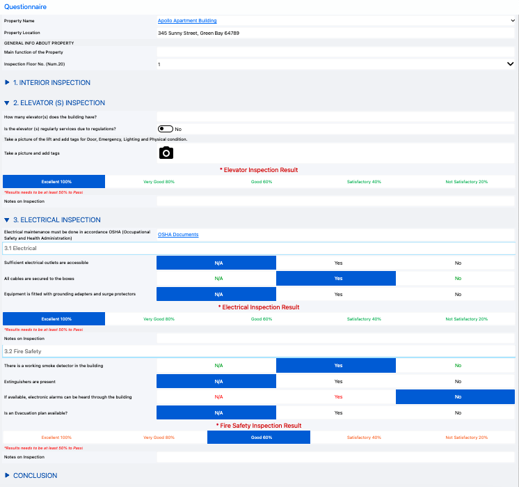 Printscreen of empty property management checklist.