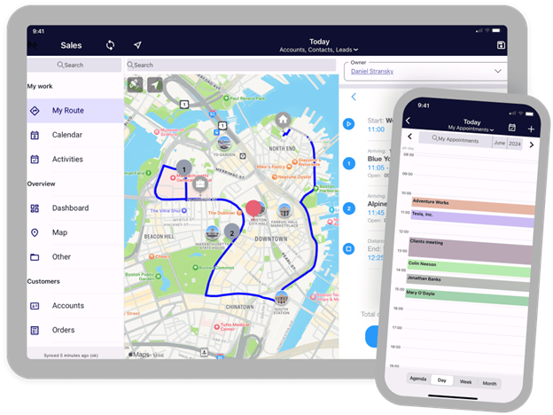Printscreen from an offline solution for scheduling field sales routes