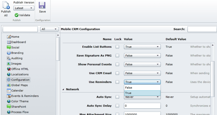 App Configurator Configuration section - turn on reminders