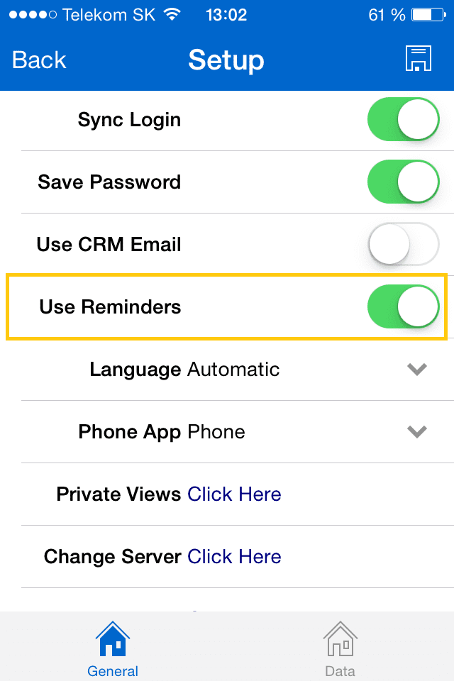 Resco Mobile CRM Setup - Use Reminders